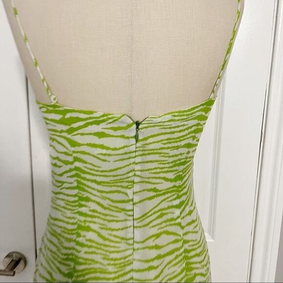 VTG 90's Y2K Laundry by Shelli Segal Lime Green Tiger dress beaded detail - Picture 6 of 10